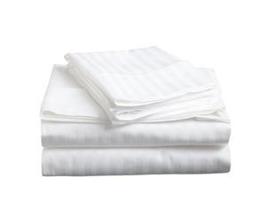 King Size Bed 1000TC Delux Ultra Soft 2CM Striped Microfibre Fitted Sheet Set White