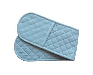 Kitchen Double Oven Gloves HERRINGBONE BLUE Pot Holder Mitts New