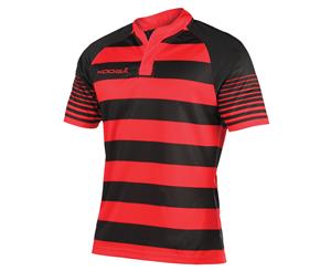 Kooga Boys Junior Touchline Hooped Match Rugby Shirt (Black/Red) - RW3314