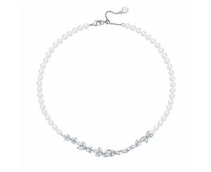 Louison White Pearl Neckalce with CZ Rhodium Plated