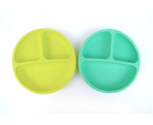 Lunart Silicone Kids Divided Plates Set of 2 - Aqua & Light Green