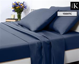 Luxury Living 1500TC Mega King Bed Sheet Set - Denim Blue