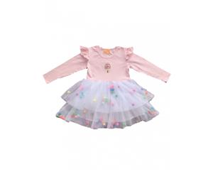 MeMaster - Girls PomPom Long Sleeve Dress - Pink