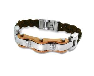 Men's Steel and Leather Tag Bracelet