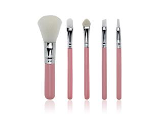 Mini 5 Piece Travel Brush Set Fiber Makeup Brush Multi Task - Pink