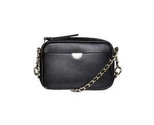 Mocha Premium Chain Leather Crossbody Bag - Black