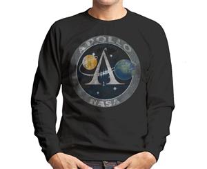 NASA Apollo Program Logo Badge Distressed Men's Sweatshirt - Black