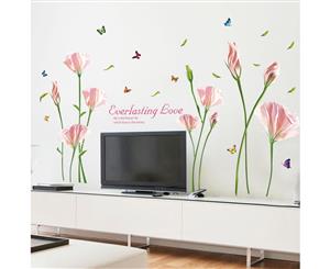 Pink Lily Flower Decals Wall Sticker (Size 131cm x 102cm)