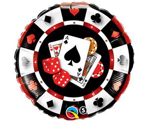 Qualatex 18 Inch Round Casino Poker Cards Design Foil Balloon (Black/White/Red) - SG8773