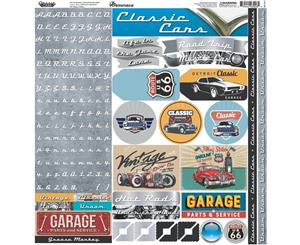 Reminisce Alpha Combo Cardstock Stickers 12in X 12in - Classic Cars