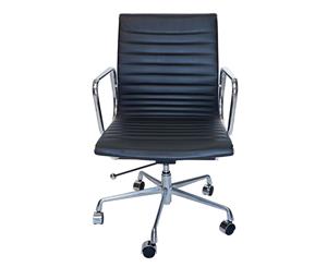 Replica Eames Low Back Ribbed Leather Management Desk / Office Chair - Black