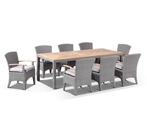 Sahara 8 Rectangle With Kai Chairs In Half Round Wicker - Outdoor Wicker Dining Settings - Brushed Grey and Olefin Grey