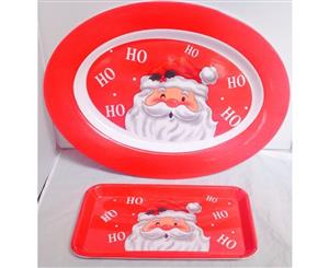 Set of 2 Christmas Party Santa MELAMINE Tableware Platter Serving Plates Trays