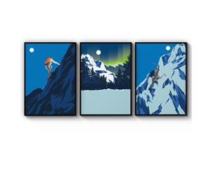 Set of 3 Retro Style Climbing / Hiking Art - White Frame