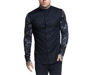 Sik Silk Men's Contrast Oxford Long Sleeve Shirt Black