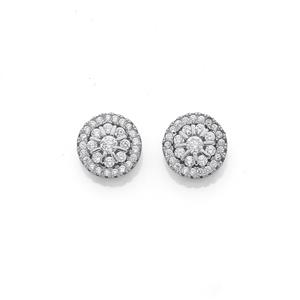 Silver Round Cluster CZ Earrings