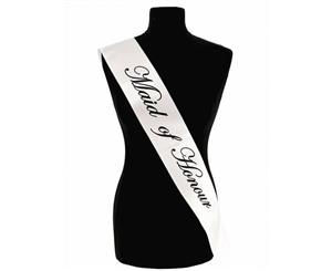 Single Layer Satin White with Black Maid of Honour Night Party Text Sash Banner 160cm x 80cm x 10cm