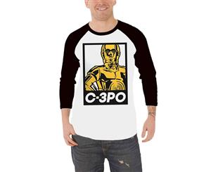 Star Wars T Shirt C3po Block Logo Vintage Official Mens Baseball Shirt - White