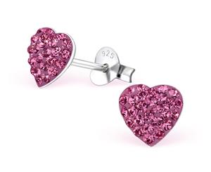 Sterling Silver Kids Rose Heart Stud earrrings made with Swarovski Crystal