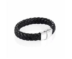 Titanium Chain Buttons Black Bracelet Leather Woven Bracelet For Men Fashion Accessories Bracelet Charms