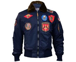 Top Gun Official B 15 Mens Flight Bomber Jacket with Patches Navy - Blue