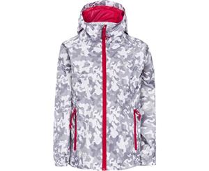 Trespass Girls Qikpac Waterproof Breathable Packaway Print Jacket - White Camo / Raspberry