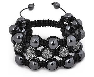 Unisex Bling Bracelet - Beads 3 ROW black - Black