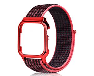 WIWU 2 in 1 Nylon Watch Band + Case Sport Loop Fastener Adjustable Closure Wrist Strap iwatch Series 1 2 3 4 5-Red Black