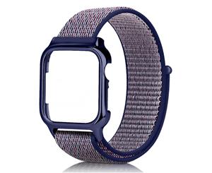 WIWU 2 in 1 Nylon Watch Band + Case Sport Loop Fastener Adjustable Closure Wrist Strap iwatch Series 4 5-Midnight Blue