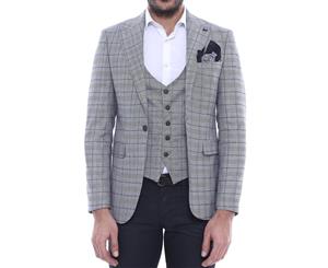 Wessi Slimfit Plaid Black Blazer with Grey Vest