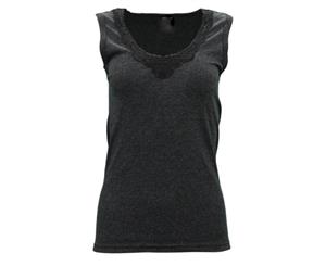 Womens Merino Wool Thermal Singlet Tops - Women's Top - Black