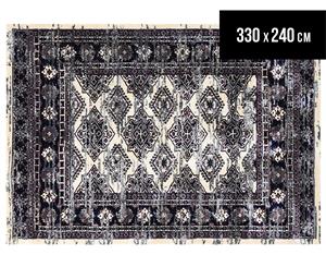 Yazmin 330x240cm Distressed Diamond Border Rug - Navy