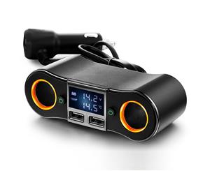 12V/24V Car Cigarette Lighter 2 Socket Spitter w/ Dual USB 3.5A Fast Charging