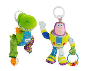 2PK Lamaze Toy Story Clip & Go Baby/Infant Activity Toy Teether 0m+ Buzz & Rex