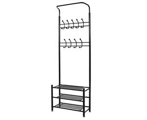 2-in-1 Metal Clothes Coat Jacket Rack and Shoe Storage Rack Black