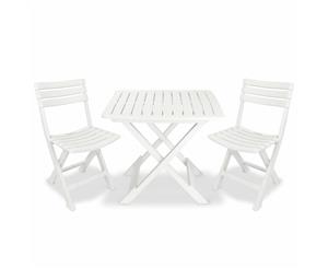 3 Piece Folding Bistro Set Plastic White Weather Resistant 2 Chairs