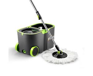 360 Degree Spin Floor Mop Bucket System w/ 4 Extra Microfiber Heads