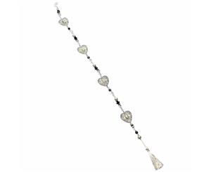 4pce 80cm Wedding Hearts Hanging Tassel Steel Silver w/ Pearls Wedding & Dimonds