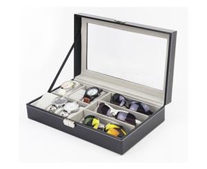 6+3 Grid Watch Sunglass Eyeglasses Display Box Case Storage Organizer PU Leather