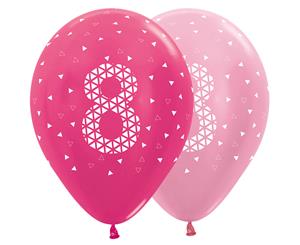 8th Met & Prl Pink 30cm Latex Balloons AOP Wht Ink 50pk