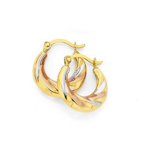 9ct Tri Tone Swirl Puff Creole Earrings