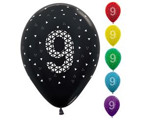 9th Met 30cm Latex Balloons AOP Wht Ink 6pk