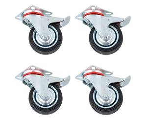 AB Tools 3" / 75mm Rubber Swivel Trolley Castor Wheel With Brake For Furniture 4 Pack