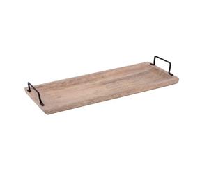 Academy Home Goods Eliot Mango Wood Iron Serve Tray w Handles Natural/Black