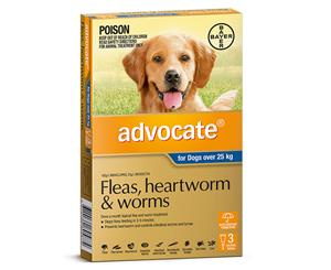 Advocate Dog Flea and Worm Treatment Over 25kg Blue 3 Pack (A2305)