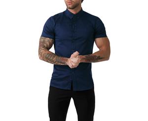 Avail London Mens Navy Shirt Slim Fit Short Sleeve