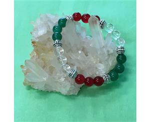 Business Success Crystal Gemstone Healing Bracelet - Green Aventurine Red Carnelian and Clear Quartz - Aromatherapy Version Available