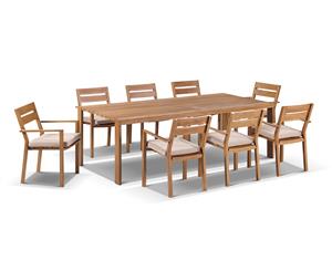 Capri 9 Pcs Dining Setting In Teak Timber Look Finish - Outdoor Aluminium Dining Settings - Timber Look with Cream