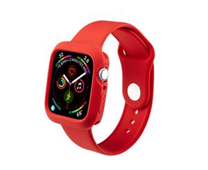 Catzon 2 in 1 Soft Silicone Watch Band For 40mm 44mm Apple Watch Watch Strap for iWatch 3 2 4 1-Red