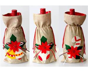 Christmas Xmas Hessian Fabric Gift Bag Pouch w Drawstring [Set 3x Bottle Bag]